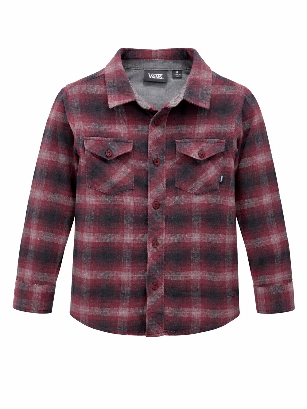 Vans burgundy/grey/black  plaid flannel shirt. Kids Sz(S)
